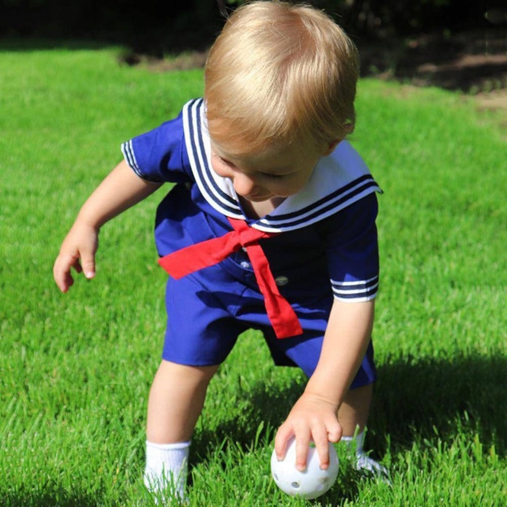 Petit Ami Navy Sailor Romper with Red Tie - Picture 6 of 7